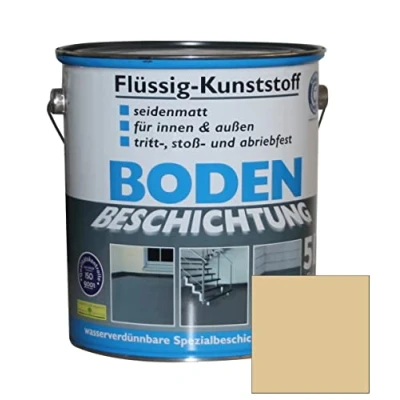 Abbildung von Flüssig Kunststoff 5L Bodenbeschichtung für 50m² Betonfarbe Estrichfarbe Beton Beschichtung Boden Estrich Farbe Bodenfarbe innen / außen Halle Keller Terrasse Kellerboden Putz Holz Beige RAL 1001