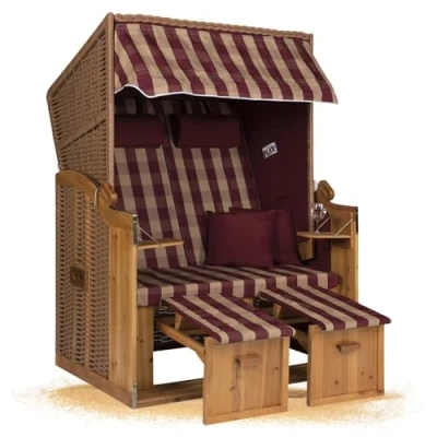 Abbildung von Strandkorb Hanse Ostsee XXL Volllieger 2 Sitzer 120cm breit, ideal für Garten, Terrasse und Balkon (Rot Kariert, Zerlegt)
