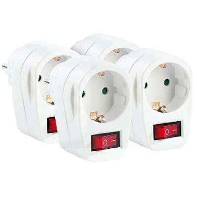 Abbildung von revolt Stecker Schalter: 4er Set Stromspar Steckeradapter mit Netzschalter für 230 V Geräte (Schalter Steckdose, Stromsparstecker, Steckdosen zum Ausschalten)