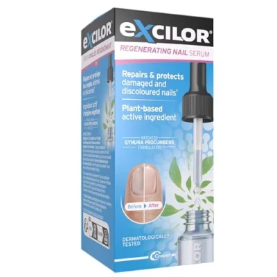 Abbildung von EXCILOR Regenerierendes Nagelserum Repariert &amp; schützt geschädigte verfärbte Nägel Patentierte Formel Auf Pflanzenbasis mit Gynura procumbens Dermatologisch getestet 10ml