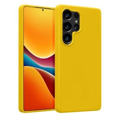 Abbildung von kwmobile Hülle kompatibel mit Samsung Galaxy S25 Ultra Silikon Handy Case Handyhülle weiche Oberfläche kabelloses Laden Strahlend Gelb