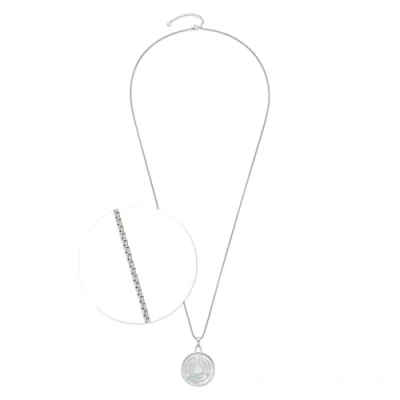 Abbildung von JEWELS BY LEONARDO Halskette Joy, lange Kette aus silberfarbenem Edelstahl, Labyrinth Anhänger mit Zirkonia Steinchen, weißen Imitationsperlen, Perlmutt und Glas, 80 85 cm Länge, 024366