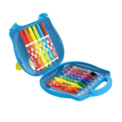 Abbildung von Keyroad KR972321 Junior Malset/Kinderset/Farbe Box: Blau/Rosa/Für Kindergarten Vorschule und Schule/ 6 Filzstifte Jumbo 8 Wachskaryonen 1 Malbuch