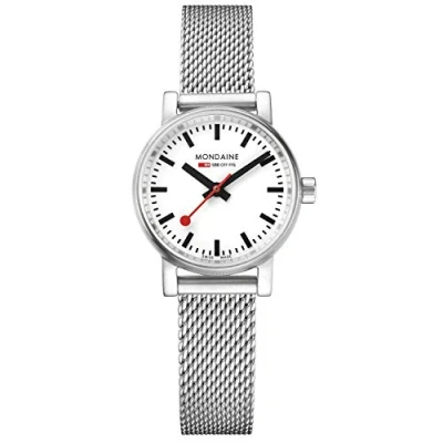 Abbildung von Mondaine Evo2 MSE.26110.SM Damen Uhr 26mm Bahnhofsuhr in Silber Edelstahl Armband 30m Wasserdicht Saphirglas mit rotem Sekundenzeiger Hergestellt der Schweiz