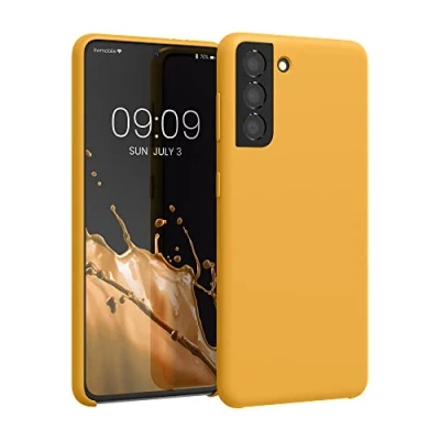 Abbildung von kwmobile Hülle kompatibel mit Samsung Galaxy S21 Silikon Handy Case Handyhülle weiche Oberfläche kabelloses Laden Mango