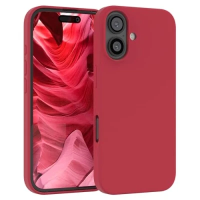 Abbildung von EAZY CASE Premium Silikon Handyhülle kompatibel mit iPhone 16 Slimcover Kameraschutz und Innenfutter, Silikonhülle, Schutzhülle, Bumper, Handy Case, Hülle, Softcase, Beere