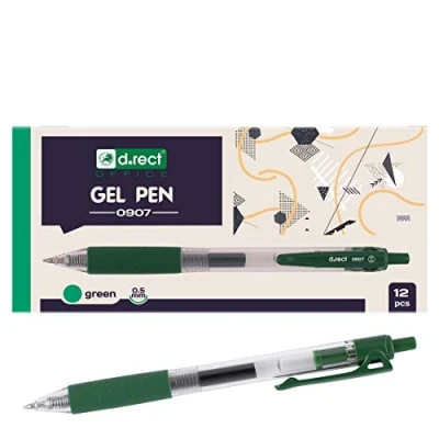 Abbildung von D.RECT 0907 12 Stück Gelschreiber Druckgelschreiber Gelstifte feine Spitze Gummierte Grip Grün