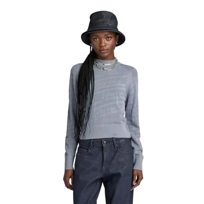 Abbildung von G STAR RAW Damen Pointelle Text Knitted Pullover, Grau (dim grey D23924 B754 3885), M