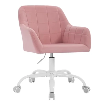 Abbildung von WOLTU Schreibtischstuhl drehbar, Schminktisch Stuhl, Drehstuhl mit Rollen, Bürostuhl ergonomisch, Sessel höhenverstellbar, für Home Office, Schlafzimmer, Büro, Samt, Rosa+weiß, BS165rs