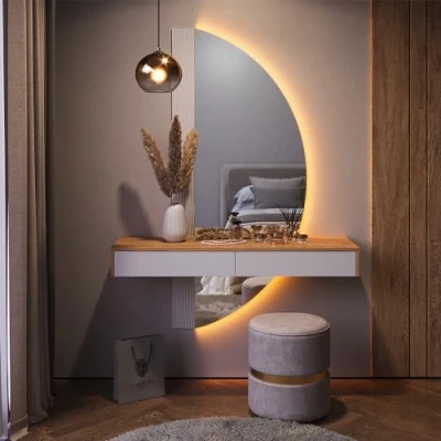 Abbildung von Vicco Schminktisch Melisa, Eiche/Weiß, 120 cm mit LED Beleuchtung