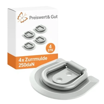 Abbildung von Preiswert &amp; Gut 4 x Zurrmulde Aufbau Zurrbügel Zurröse Bodenzurring 250daN Zugkraft 250kg doppel