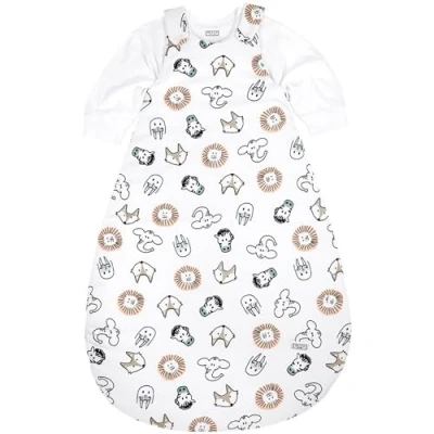 Abbildung von Meyco Baby Animal Schlafsack 2 teilig, gefüttert (aus 100% Baumwolle, mit Rundum Reißverschluss, hautfreundlich, Faltenresistent, Größe: 68/74), Mehrfarbig