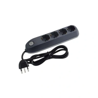 Abbildung von BTicino Elektrische Steckdosenleiste Poker mit 4 Universalsteckdosen P40 Schuko Zipasso Standard Deutsch, 1,5m Kabel platzsparend und reißfest 16A, 3500W, grau
