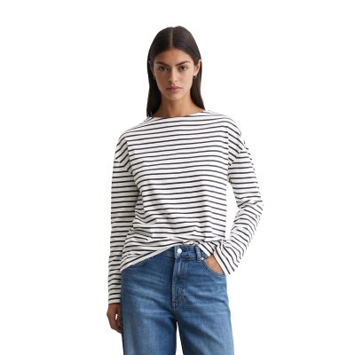Abbildung von Marc O&#039;Polo Denim BOAT NECK Relaxed Langarmshirt, Damen, Größe: Large, Off white