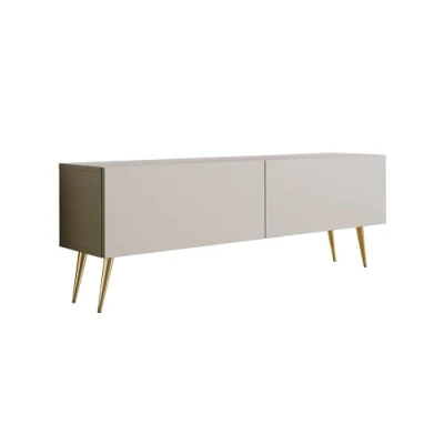 Abbildung von 3E 3xE living.com TV Schrank: Zwei Türen, Regale, Farbe Kaschmir, goldene Beine, A: B: 140 cm, H: 52 T: 32