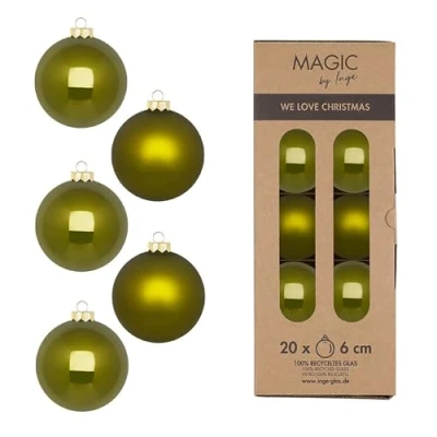 Abbildung von Weihnachtskugeln Glas 6cm 20 Stück matt &amp; glänzend Christbaumkugeln Weihnachtsbaumkugeln für Weihnachten Christbaumschmuck Weihnachtsbaumschmuck Olivgrün Green Olives