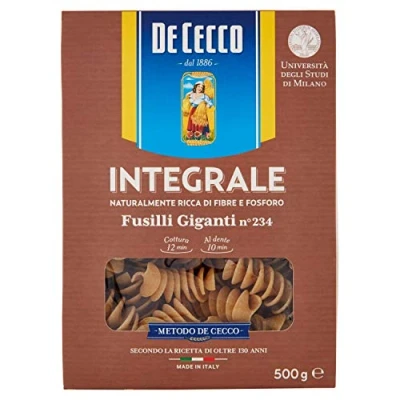 Abbildung von 3x De Cecco Fusilli Giganti n 234 Integrali Vollkornnudeln Nudeln Hartweizengrieß Pasta Vollkorn 500g Packung