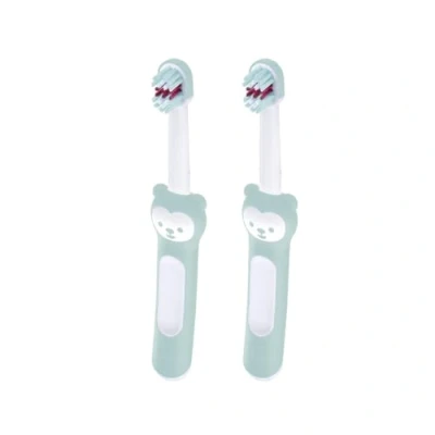 Abbildung von MAM Baby&#039;s Brush im 2er Set, Baby Zahnbürste mit kurzem Griff zum einfachen Halten, Kinderzahnbürste zur sanften Zahnreinigung, ab 6+ Monate, türkis