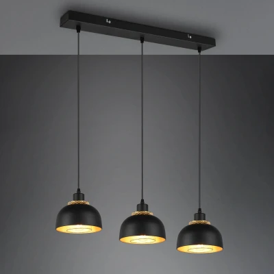 Abbildung von Reality Leuchten Pendelleuchte Punch R30813032, Metall Schwarz matt/goldfarbig, exkl. 3x E27