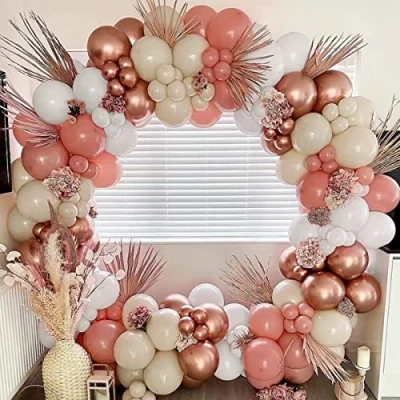 Abbildung von Luftballon Girlande Rosa, Luftballons Rosa mit Rosegold Und Beige, Ballon für Geburtstagsdeko Mädchen,Boho Hochzeitsdeko,Babyparty Mädchen,Baby Shower,Verlobung