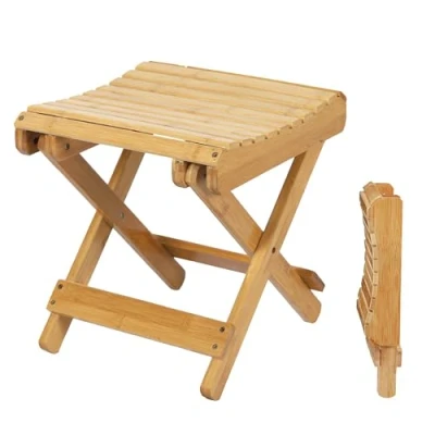 Abbildung von Spetebo Bambus Klapp Sitzhocker eckig Natur 28 x cm Holz Deko Hocker klappbar Universal Klappstuhl Falthocker Sitzgelegenheit für Küche Bad Flur