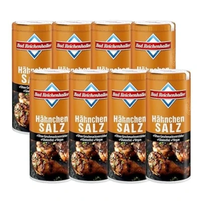 Abbildung von Bad Reichenhaller Hähnchensalz 8 x 90g Dose Großpackung Vorrat ohne Geschmacksverstärker Glutenfrei vegetarische und vegane Küche geeignet