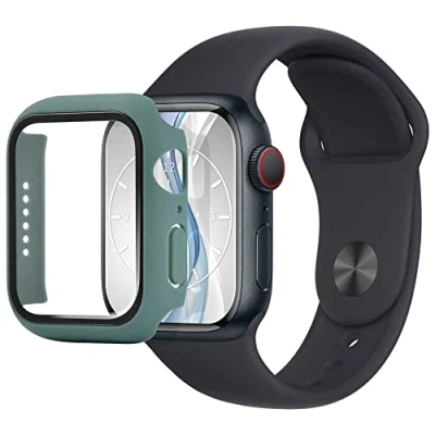 Abbildung von mtb more energy Hülle kompatibel mit Apple Watch 9, 8, 7 (45mm) blaugrün integrierter Displayschutz aus gehärtetem Glas Rundum Schutz Bumper Gehäuse Schutzhülle Tempered Glass