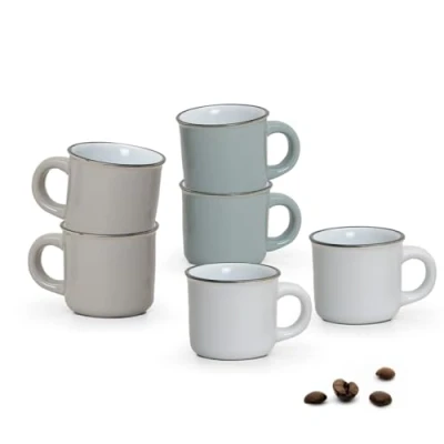 Abbildung von matches21 HOME &amp; HOBBY Tasse Espresso Tassen 6er Set Emaille Optik einfarbig Modern Vintage, Keramik, Kleine Kaffee Tassen, dickwandig, grau beige weiß, 50 ml