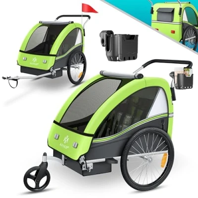 Abbildung von KESSER® Kinderanhänger Fahrradanhänger Sport RX 2 in 1 Joggerfunktion Kinderfahrradanhänger + 5 Punkt Sicherheitsgurt 360 Vorderrad Jogger Buggy Fahrrad Anhänger für bis Kinder max. 40kg,