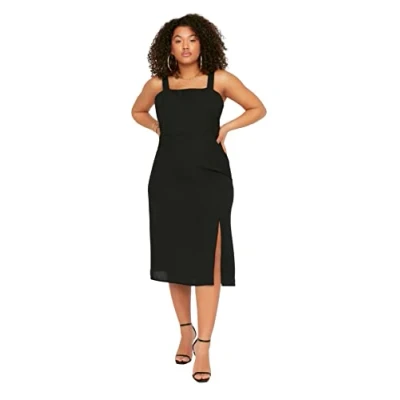 Abbildung von Trendyol Damen Women Bodycon Fitted Woven Dress Midi Figurbetontes gewebtes Plus Size Kleid, Black, 48