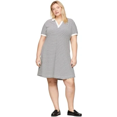 Abbildung von Tommy Hilfiger Curve OPEN Placket Freizeitkleid, Damen, Größe: 46, Ecru/desert sky