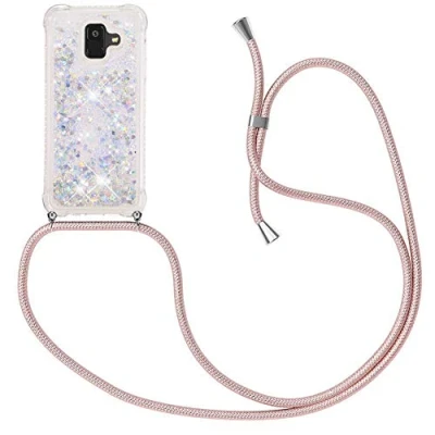 Abbildung von MXKOCO Handykette kompatibel mit Samsung Galaxy A6(2018) Glitzer Flüssig Bewegende Treibsand Hülle Band Umhängetaschen+Hüllen Umhängeband Handykordel Schutzhülle Stylische Kette