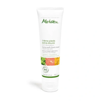 Abbildung von Melvita, Beruhigende und erfrischende Fußcreme, angereichert mit ätherischen Ölen aus Minze Rosmarin, leichte Textur, zieht schnell ein, ideal für müde Füße, 100 ml