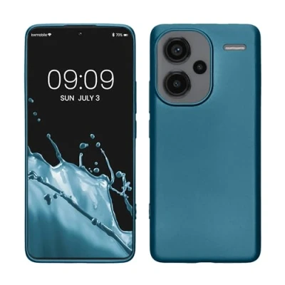Abbildung von kwmobile Case kompatibel mit Xiaomi Redmi Note 13 Pro+ 5G / Pro Plus Hülle Schutzhülle aus Silikon metallisch schimmernd Handyhülle Metallic Karibikblau
