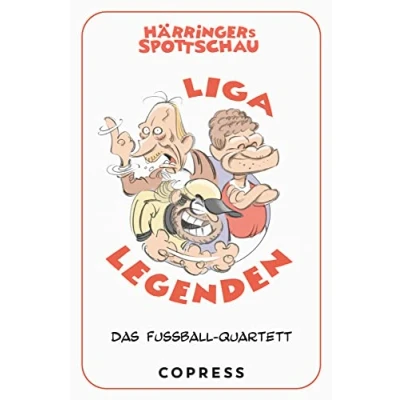 Abbildung von Härringers Spottschau Liga Legenden. Das Fußball Quartett. Kartenspiel für Fans: 2 Spielvarianten, 32 Charaktere, 8 Kategorien. Ikonen des deutschen Fußballs als witzige Comic Figuren