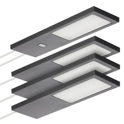 Abbildung von SO TECH® LED Unterbauleuchte Möbelleuchte GIULIA II, stufenlos dimmbar, fest integriert, Neutralweiß, 4000K, 4er SET mit / ohne Sensor inkl. 33W Trafo schwarz