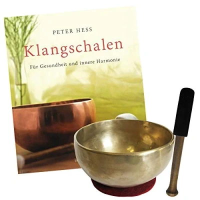 Abbildung von Therapie KLANGSCHALE 300 400g + BUCH Peter Hess 4 tlg Klangmassage SET. UNIVERSALSCHALE Handarbeit NEPAL. 1 x Klöppel ZUBEHÖR. 70192 20