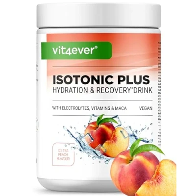 Abbildung von Isotonic Plus Drink 1050g Isotonisches Getränkepulver mit Kohlenydraten, Elektrolyten, Vitaminen und Maca Hydration &amp; Recovery Formel vegan (Eistee Pfirsich)
