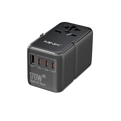 Abbildung von MINIX 170W Reiseadapter Weltweit,GaN III Travel Adapter with 3 USB C &amp; 1 A Ports, International Power Adapter, AC Outlet,Compatible US/UK/EU/AU for Laptops, Tablets, Phones, Cameras