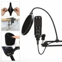 Abbildung von GELID Voce Schwarz USB Mikrofon PC Kondensatormikrofon für Podcast, Streaming &amp; Gesang, Komplett Set inkl. Tischhalterung, Microphone
