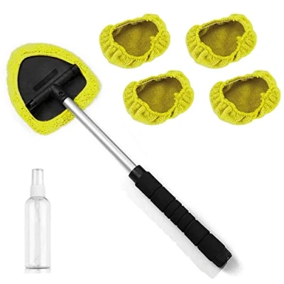 Abbildung von Kingsea Scheibenreiniger, Mikrofaser Autoscheiben Reinigungswerkzeug Set,mit ausziehbarem Griff und waschbarem, wiederverwendbarem Tuch Pad Kopf, Auto Innenausstattung (Yellow, Pentagon)