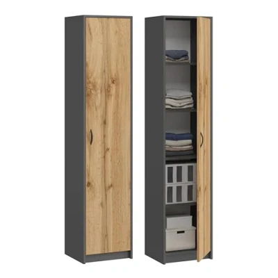 Abbildung von Büroschrank Aktenschrank Kleiderschrank Mehrzweckschrank Büroregal mit 1 Tür und 5 Fächern Universeller Schrank für Büro Zuhause 180x40x35 cm (Grafit/Eiche Wotan)