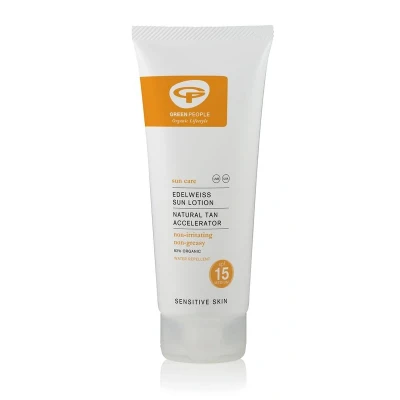 Abbildung von Green People Edelweiß Sonnencreme mit LSF 15, 200ml Natürliche Bio Bräunebeschleuniger Ekzem freundlich, für empfindliche Haut nicht komedogen, fettend