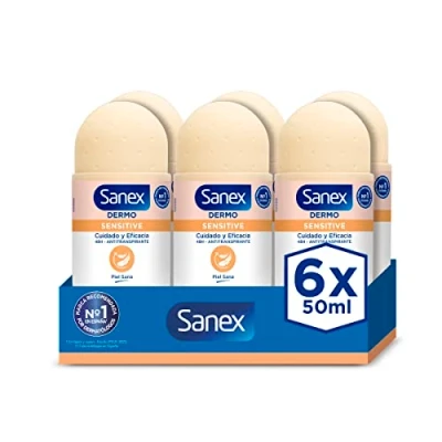 Abbildung von Sanex Dermo Sensitive Deo Roll On 6 Stück x 50 ml, Anti Transpirant bis zu 48H Schutz vor Schweiß und Geruch, sanft empfindlicher Haut, stellt den natürlichen pH Wert der Haut wieder her