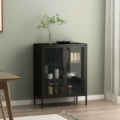 Abbildung von en.casa Sideboard, Fauske 80x40x101,5cm Schwarz, 5cm Schwarz