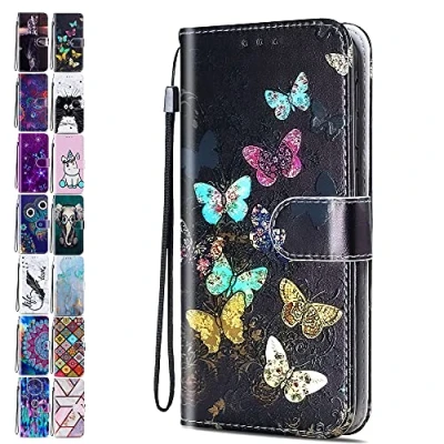 Abbildung von Lederhülle für Samsung Galaxy A34 5G Hülle Muster Bunter Schmetterling Handyhülle Flip Case Cover Schutzhülle mit Kartenfach Handytasche Mädchen Damen