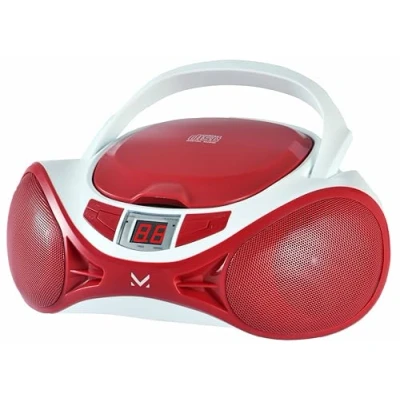 Abbildung von Majestic AH 1262R AX Tragbare Boombox mit CD Player, AUX IN Eingang, doppelte Stromversorgungsmöglichkeit (Kabel im Lieferumfang enthalten, Batterien Nicht enthalten), Weiß/Rot