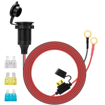 Abbildung von GUNGY Zigarettenanzünder Buchse Verlängerungskabel 2m 12V/24V Auto Steckdose 14AWG Kabel Wasserdicht mit 20A Sicherung für Boot Motorrad