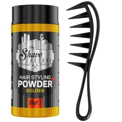 Abbildung von the shave factory Hair Styling Powder Mattierendes und Volumenpuder, mit Kammtypen für alle Einsatzbereiche, Kamm Puderwachs (Comb 043 &amp; Golden