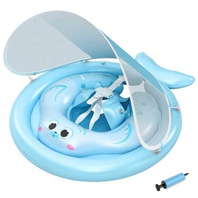 Abbildung von MYCARBON Baby Schwimmring mit Sonnendach ab 6 36 Monaten, Kinder Schwimmreifen Anti Umkippen Float Verstellbarer Sicherheitssitz für Kleinkinder